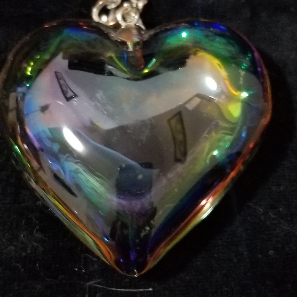 Vintage Multicolor Crystal Heart Pendant Necklace.